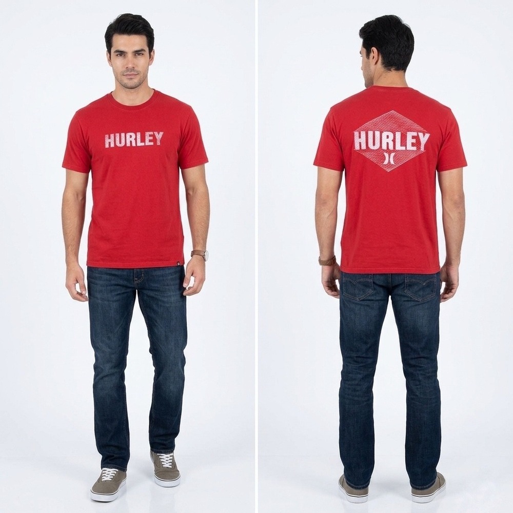 Hurley Mens XL Red Graphic T-Shirt Classic Fit Short Sleeve Logo Tee‎ Cotton
